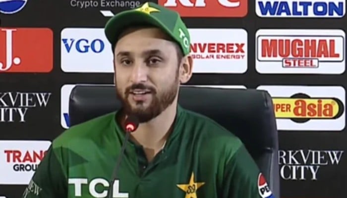 Pakistan T20 captain Salman Ali Agha can be seen during a press conference on June 1, 2025 in this screengrab taken from a video. — YouTube/Pakistan Cricket/Screengrab