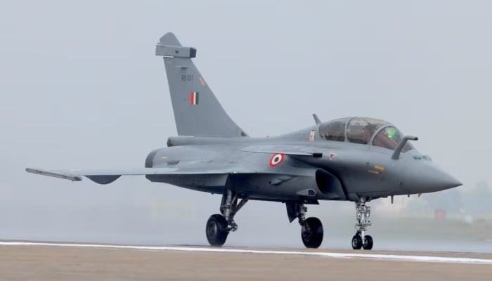 Rafale fighter jet taxis on the tarmac during its induction ceremony at an air force station in Ambala, India, September 10, 2020. — Reuters