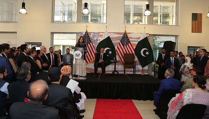 US Charge dAffaires Natalie Baker addresses a ceremony organised on the eve of 249th anniversary of independence day of United States of America on June 4, 2025. — APP
