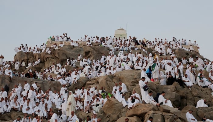 Pilgrims gather to pray at Jabal al-Rahmah, also known as Mount Arafat, during the annual Hajj pilgrimage, outside the holy city of Makkah, Saudi Arabia, on June 5, 2025. — Reuters