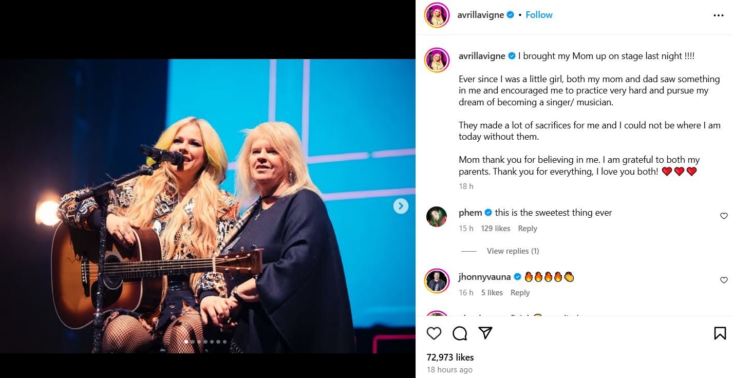 Avril Lavigne gushes over moms ‘sacrifices