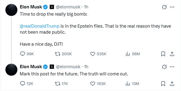 Elon Musk drops bombshell, says Trump named in Epstein files