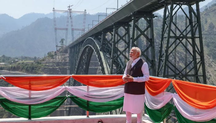 Indian Prime Minister Narendra Modi made his first visit to IIOK since a conflict with arch-rival Pakistan, to open a strategic railway line. — AFP
