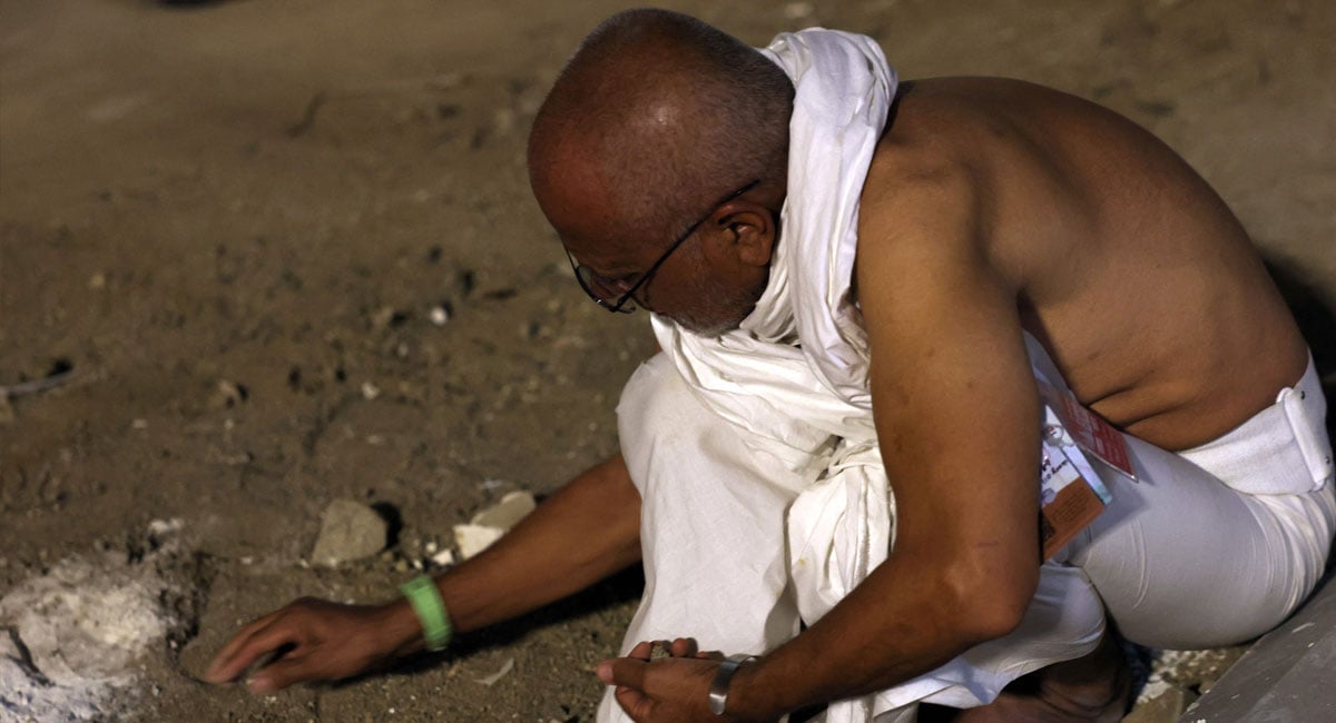 Muslim pilgrims perform the symbolic stoning of the devil ritual as part of the Hajj pilgrimage in Mina on June 6, 2025 — AFP