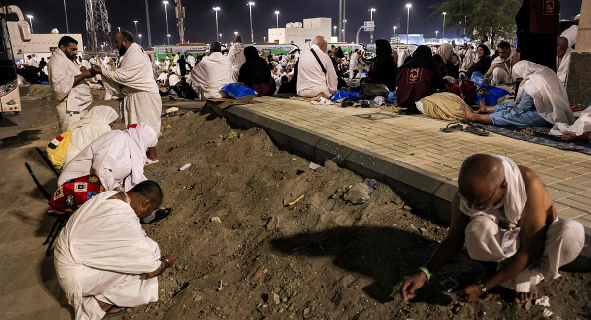 Muslim pilgrims perform the symbolic stoning of the devil ritual as part of the Hajj pilgrimage in Mina on June 6, 2025 — AFP