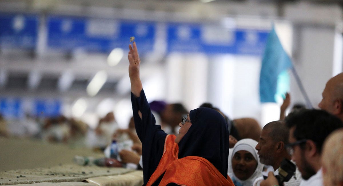 Muslim pilgrims cast their stones at a pillar symbolising Satan, during the annual Hajj pilgrimage in Mina, Saudi Arabia, June 6, 2025. — Reuters