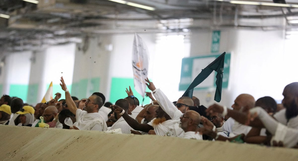 Muslim pilgrims cast their stones at a pillar symbolising Satan, during the annual Hajj pilgrimage in Mina, Saudi Arabia, June 6, 2025. — Reuters