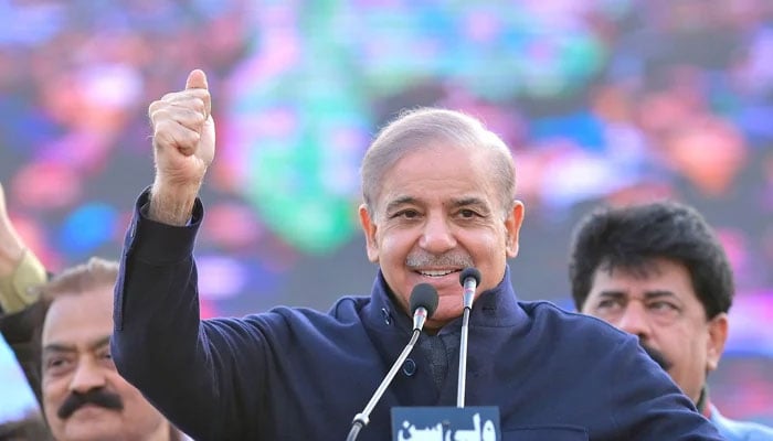 Prime Minister Muhammad Shehbaz Sharif addresses a public gathering on February 2, 2024. — Facebook/Mian Shehbaz Sharif