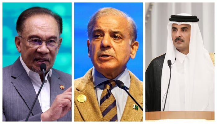 (From left to right) Malaysias Prime Minister Anwar Ibrahim, Prime Minister Shehbaz Sharif and Qatar Emir Sheikh Tamim bin Hamad Al-Thani. — Reuters/File
