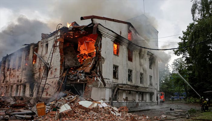 Firefighters work at the site of a building hit by a Russian drone strike, amid Russias attack on Ukraine, in Kharkiv, Ukraine June 7, 2025. — Reuters