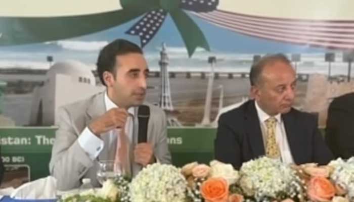 Pakistan Peoples Party Chairman Bilawal Bhutto-Zardari speaks at a luncheon hosted by Pakistan Ambassador to US, Rizwan Saeed, Washington, DC, June 7, 2025. — Screengrab via YouTube/Geo News