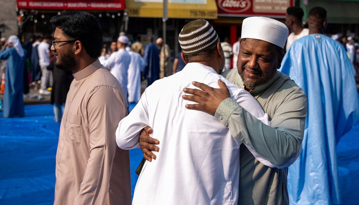 People celebrate Eid ul Adha outside Masjid At-Taqwa in the Brooklyn borough of New York City, US on June 6, 2025. — Reuters