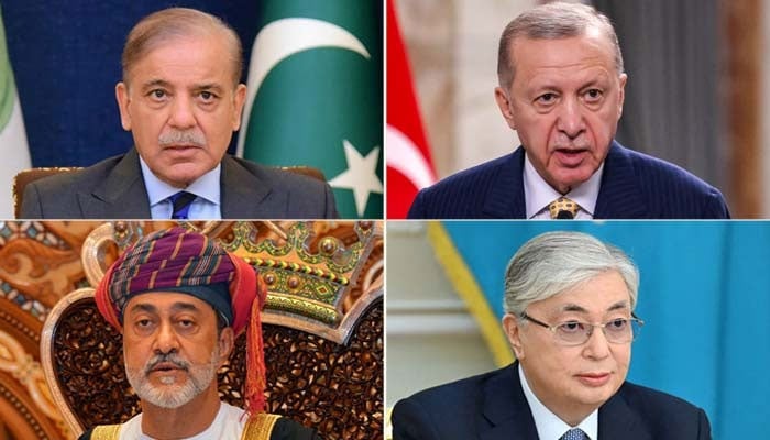(Clockwise from top left) Prime Minister Shehbaz Sharif, Turkiye’s President Recep Tayyip Erdogan, Kazakhstan President Kassym-Jomart Tokayev and Omans Sultan Haitham bin Tarik. — Reuters