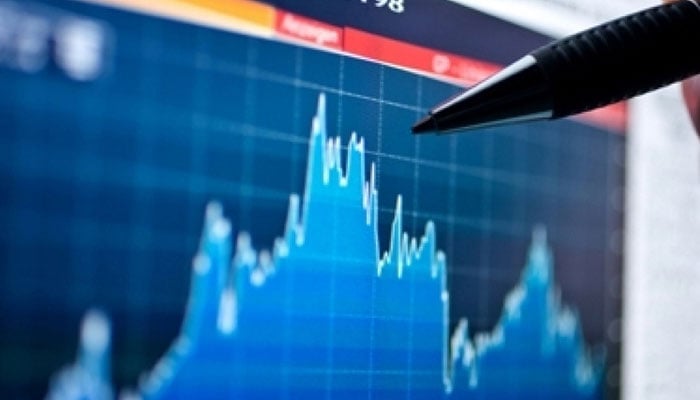 This representational image shows a fluctuating stock market graph on a digital screen. — AFP/File