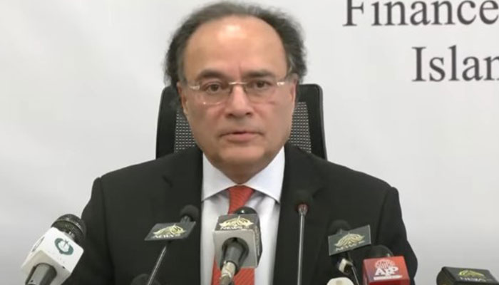 The Minister of Finance Muhammad Aurangzeb is expressed during the presentation of Pakistan Economic Survey 2024-25 in Islamabad on June 9, 2025. - Screengrab via Geo News
