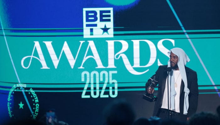 Kendrick Lamar accepts the Album of the Year award for GNX at the 25th annual BET (Black Entertainment Television) Awards, in Los Angeles, California, U.S. June 9, 2025. REUTERS/Mario Anzuoni