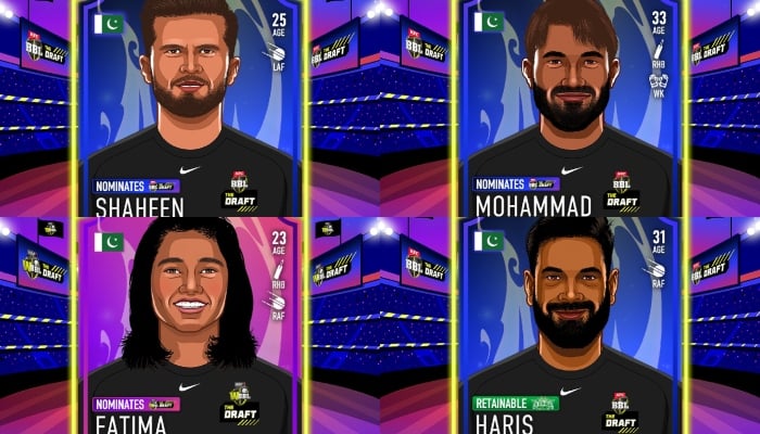 (Clockwise from top left) Shaheen Shah Afridi, Mohammad Rizwan, Haris Rauf and Fatima Sana. — Facebook/@BBL/File