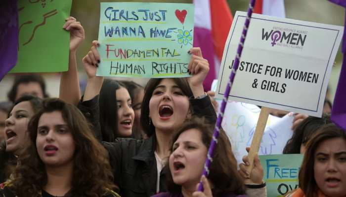Protesters during a rally on International Womens Day in Islamabad on March 8, 2019. — AFP