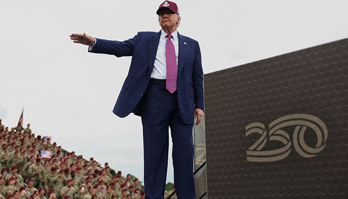 US President Donald Trump gestures during a rally in Fort Bragg, North Carolina, US, June 10, 2025. — Reuters