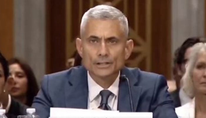 US President Donald Trumps nominee US Assistant Secretary of State for South and Central Asian Affairs Paul Kapur speaks during a Senate confirmation hearing. — X@sidhant