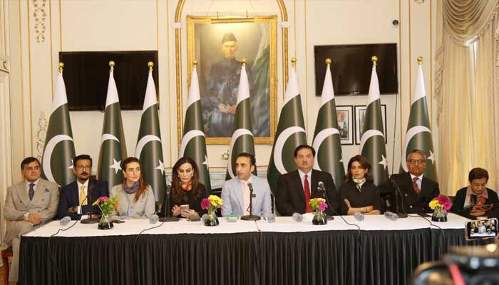 Pakistan Peoples Party (PPP) Chairman Bilawal Bhutto-Zardari addresses press conference at the Pakistan High Commission in London, UK, June 11, 2025. — Pakistan High Commission in London