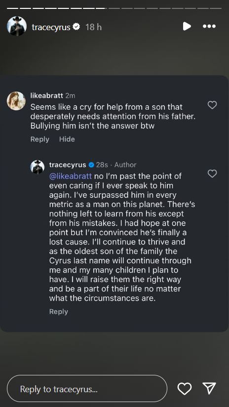 Trace Cyrus bashes ‘delusional father Billy Ray Cyrus