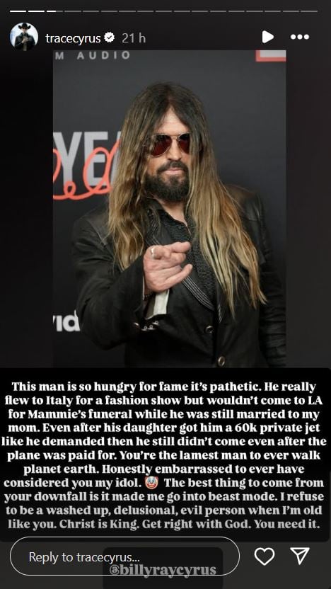 Trace Cyrus bashes ‘delusional father Billy Ray Cyrus