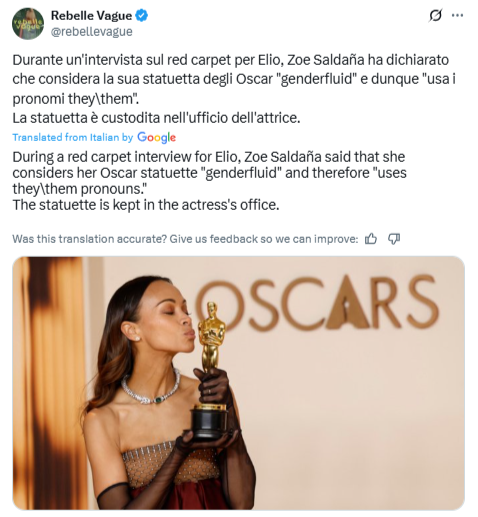 Zoe Saldaña gives a surprising nickname to her Oscar at Elio premiere