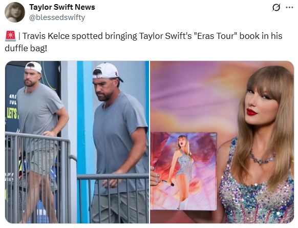 Travis Kelce sparks Swiftie frenzy after Eras Tour book spotted in gym bag