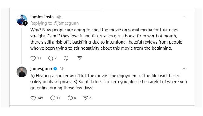 James Gunn responds to fans fears of Superman spoilers