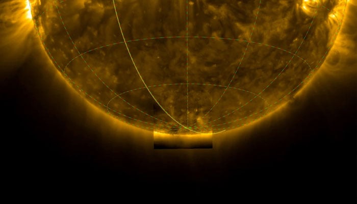 This image shows new images of the Suns south pole taken from the Solar Orbiter spacecraft. — ESA/File
