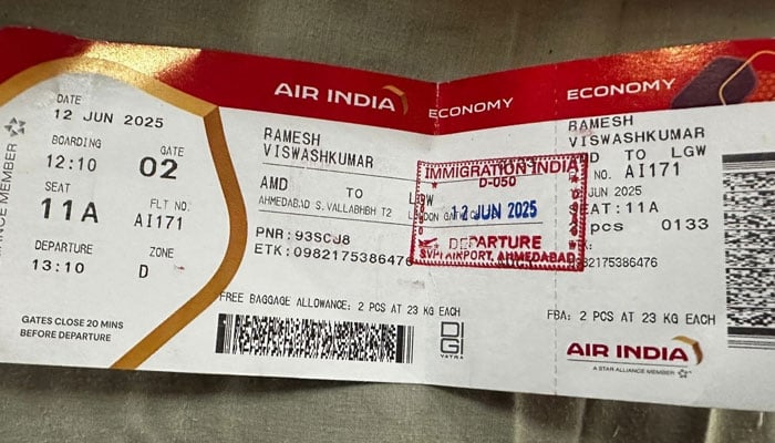 This image shows the boarding card/ticket of the Ramesh Viswashkumar. — Hindustan Times