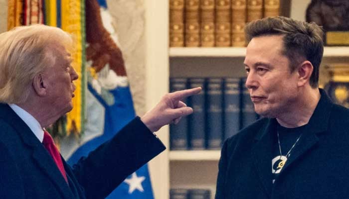 US President Donald Trump and Elon Musk speak in the Oval Office before departing the White House in Washington, DC, to go to Trumps residence at Mar-a-Lago in Palm Beach, Florida, March 14, 2025. — AFP