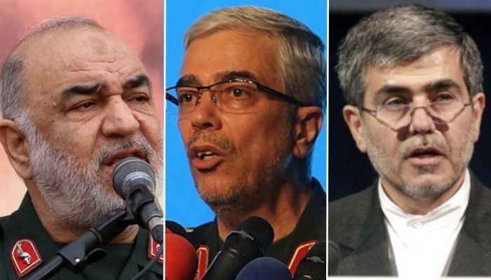 (From left to right) Head of Islamic Revolutionary Guard Corps Hossein Salami, Iranian Armed Forces Chief of Staff Mohammad Bagheri and nuclear scientist Fereydoun Abbasi. — Reuters/AFP/File