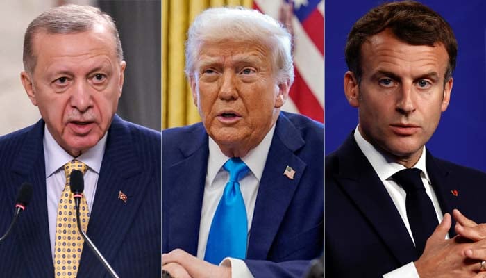 (From Left to Right) Turkish President Tayyip Erdogan, US President Donald Trump, French President Emmanuel Macron. — Reuters/File