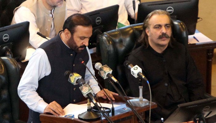 Khyber Pakhtunkhwa Finance Minister Aftab Alam presents budget for fiscal year 2025-26 in provincial assembly on June 13, 2025. — PPI