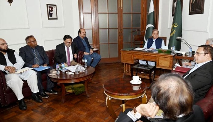 Prime Minister Shehbaz Sharif chairs a meeting on Electric Vehicles policy in Lahore on June 14, 2025. — PID