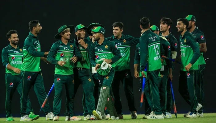 Pakistan Shaheens players celebrate winning the ACC Mens Emerging Teams Asia Cup after beating India at the R. Premadasa International Cricket Stadium in Colombo on July 23, 2023. — Sri Lanka Cricket