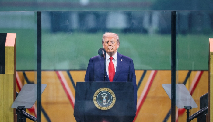 US President Donald Trump administers the constitutional oath to 250 enlistees during the US Army’s 250th Birthday Parade in Washington, DC, US, on June 14, 2025. — Reuters