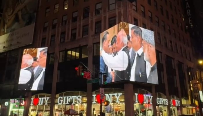 Image shows video in praise of Field Marshal Asim Munir being run at Times Square billboard in New York City. —  Screengrab/X/@MurtazaViews/File