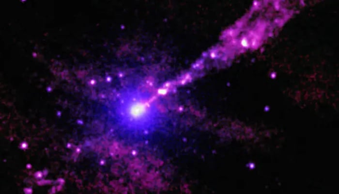 A powerful black hole jet rips through space from the supermassive black hole at the heart of the galaxy Cen A. — Nasa/File