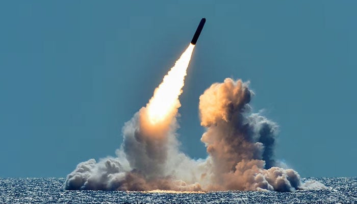An unarmed Trident II D5 missile is test-launched from the Ohio-class US Navy ballistic missile submarine USS Nebraska off the coast of California, U.S. March 26, 2018. — Reuters