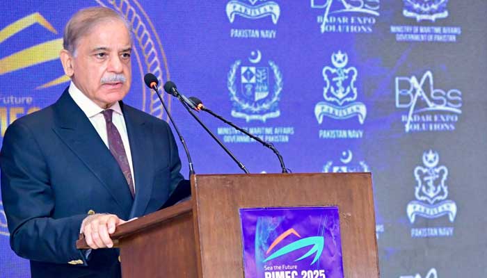 Prime Minister Shehbaz Sharif addresses ceremony of soft launch of Pakistan International Maritime Expo and Conference, in Islamabad, June 16, 2025. — X/@GovtofPakistan