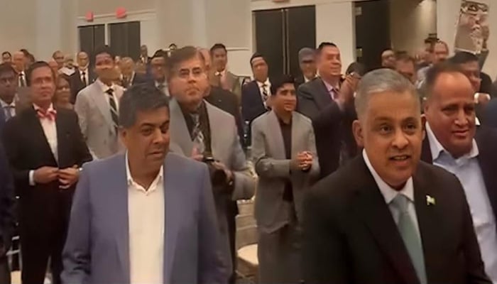 Members of Pakistani community in US give standing ovation to Field Marshal Syed Asim Munir. — ISPR