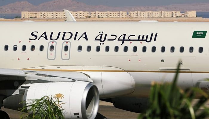 Saudi Arabian Airlines plane, is seen at the airport of the Red Sea resort of Sharm el-Sheikh, Egypt, August 9, 2021. — Reuters