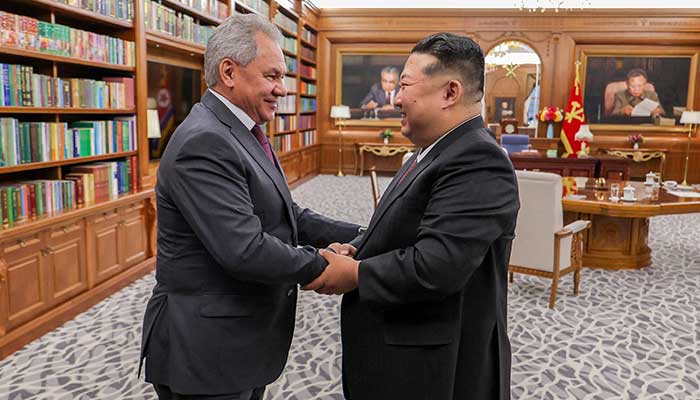 North Korean leader Kim Jong Un shakes hands with Russias Security Council Secretary Sergei Shoigu in Pyongyang, North Korea, June 4, 2025. — Reuters