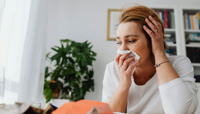This representational image shows a person experiencing allergy symptoms. — Pexels