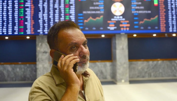 Broker is busy in trading at Pakistan Stock Exchange (PSX) in Karachi on Wednesday, June 11, 2025. — PPI