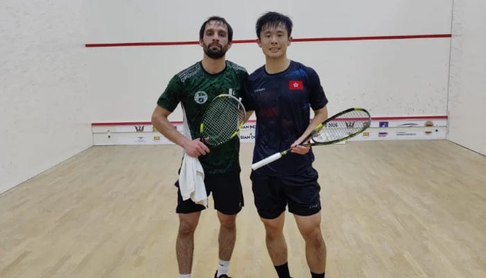 Pakistan Squash star Nasir Iqbal after winning the Asian Individual Squash Championship quarterfinals against Hong Kong’s Lai Cheuk Nam on June 18, 2025. — Pakistan Squash Federation