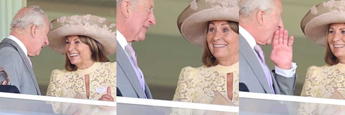 King Charles beams as he talks to Kate Middletons mother